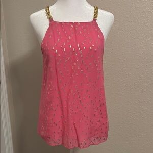 Lilly Pulitzer Jonannah top size 4 new in aura pink vicoise metallic clip.